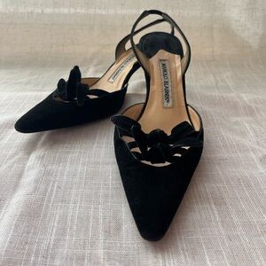 Manolo Blahnik Black Suede Bow Slingback